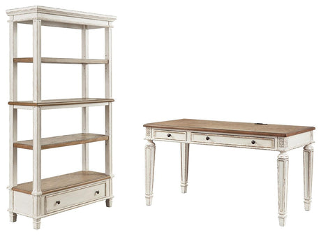 Realyn White/Brown Home Office Desk And Storage - Ella Furniture