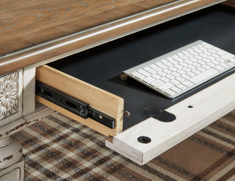 Realyn White/Brown Home Office Desk And Storage - Ella Furniture