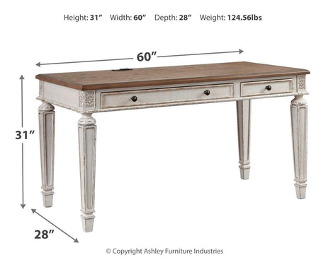 Realyn White/Brown Home Office Desk And Storage - Ella Furniture