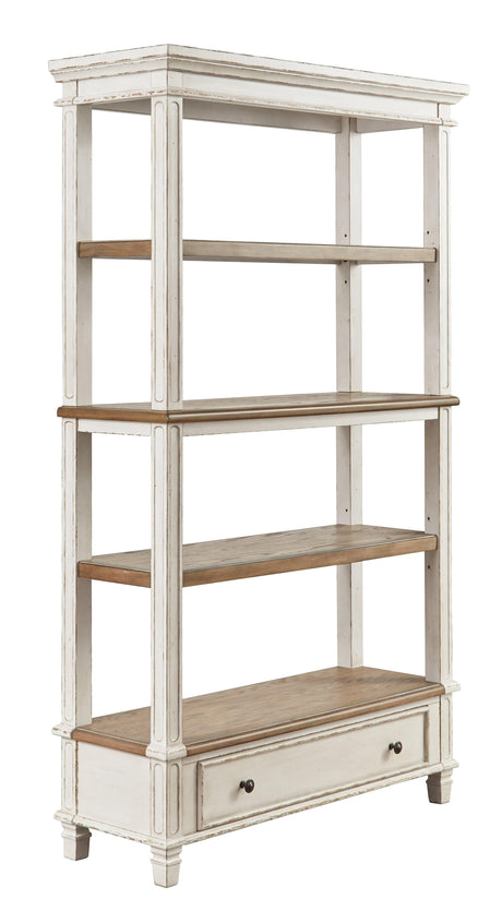 Realyn White/Brown Home Office Desk And Storage - Ella Furniture
