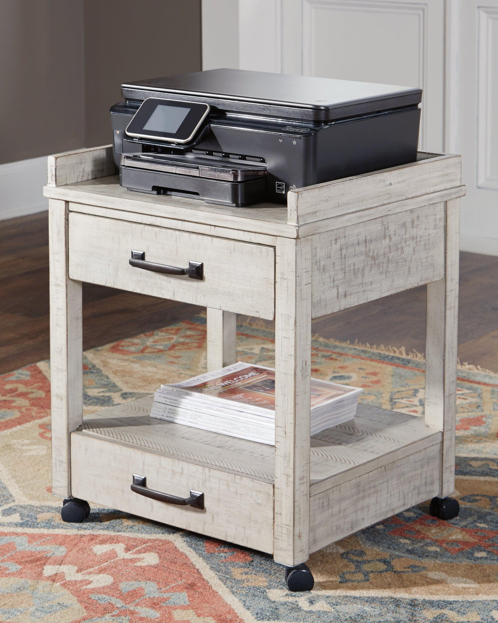Carynhurst Whitewash Printer Stand - Ella Furniture