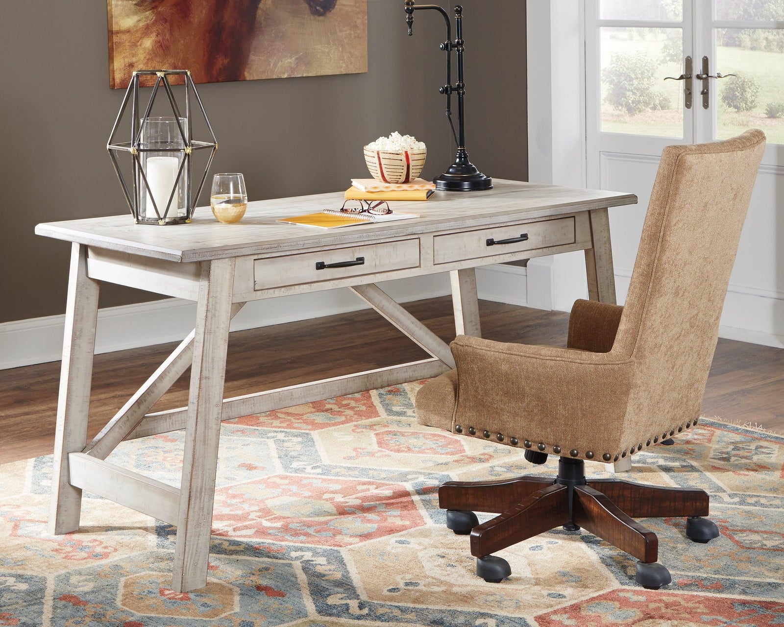 Carynhurst Whitewash Home Office Desk With Chair - Ella Furniture