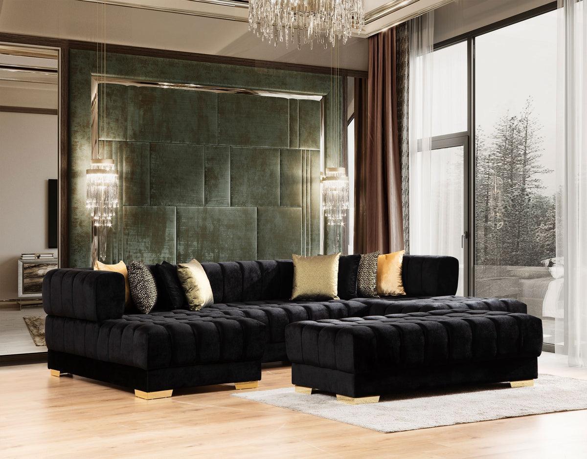 Mia Black Velvet Rectangle Ottoman - Ella Furniture