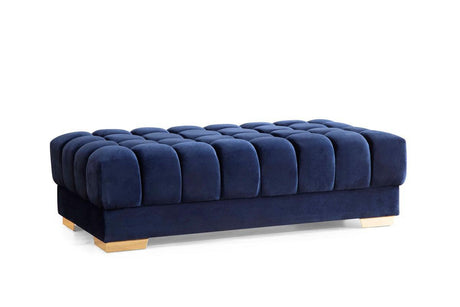 Mia Navy Velvet Rectangle Ottoman - Ella Furniture