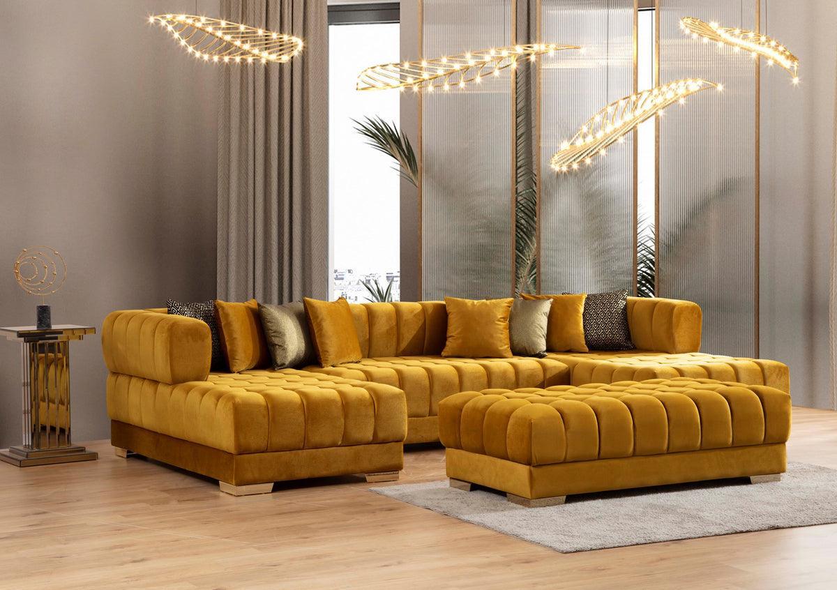 Mia Mustard Velvet Rectangle Ottoman - Ella Furniture