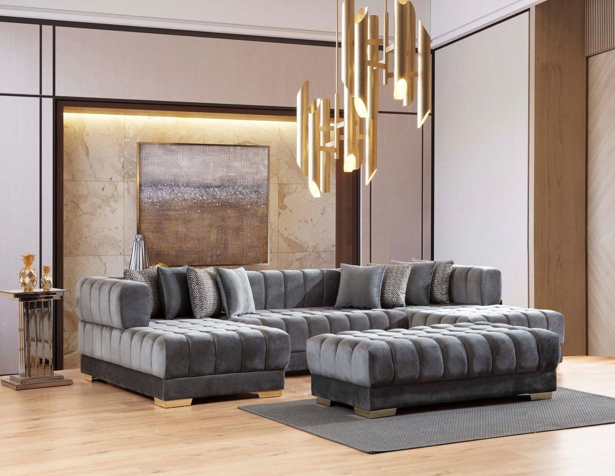 Mia Gray Velvet Rectangle Ottoman - Ella Furniture