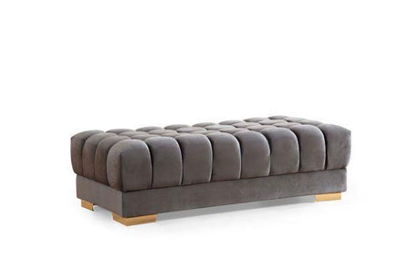 Mia Gray Velvet Rectangle Ottoman - Ella Furniture