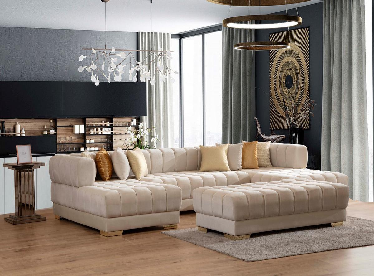 Mia Ivory Velvet Rectangle Ottoman - Ella Furniture