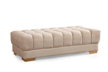 Mia Ivory Velvet Rectangle Ottoman - Ella Furniture