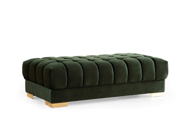 Mia Green Velvet Rectangle Ottoman - Ella Furniture