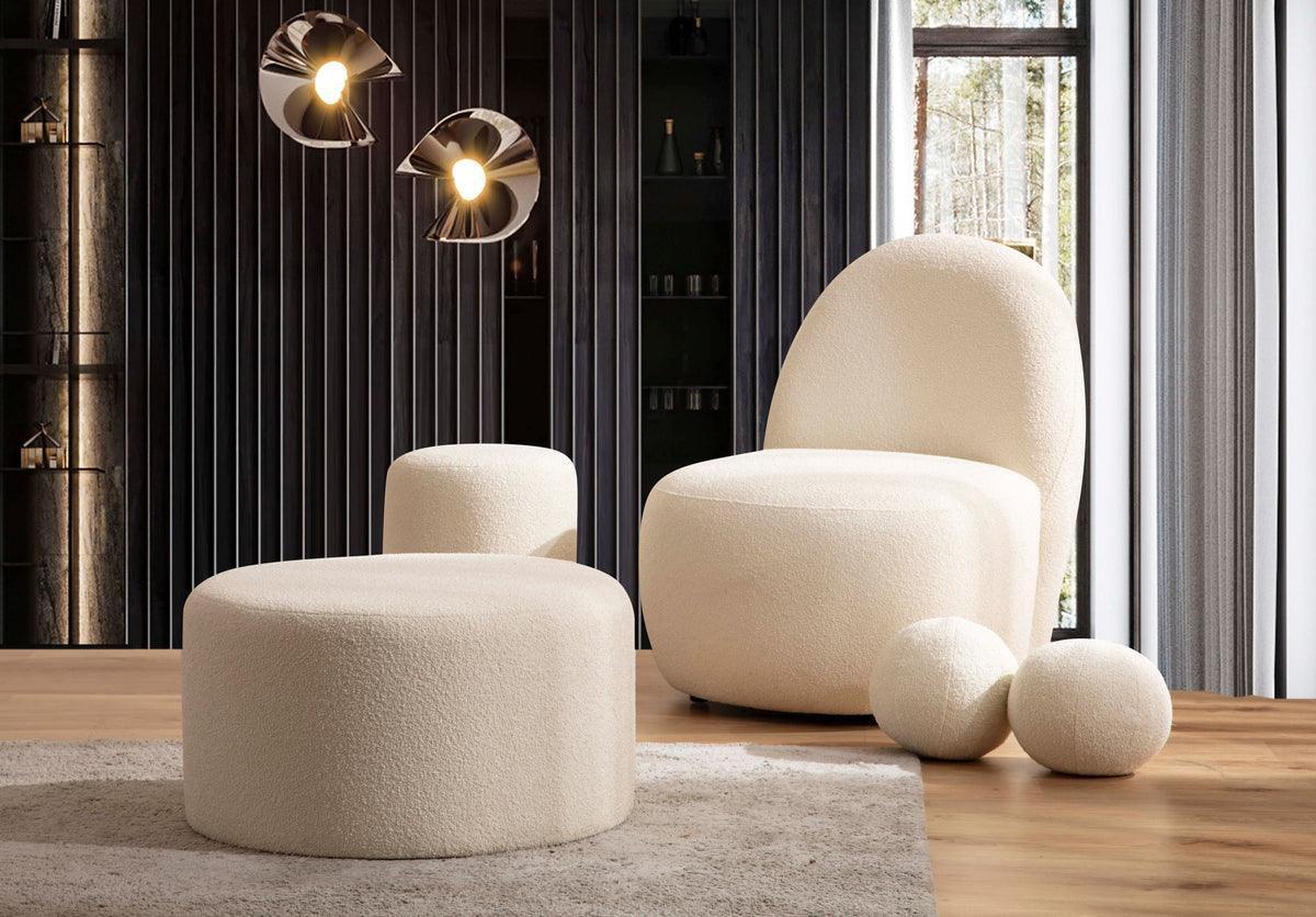Ava Ivory Boucle Stool - Ella Furniture
