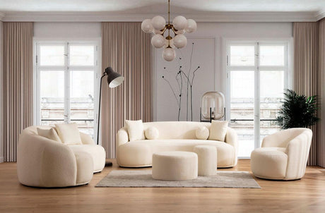 Ava Ivory Boucle Round Ottoman - Ella Furniture