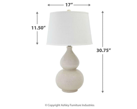 Saffi cream table lamp dimensions showing height and width