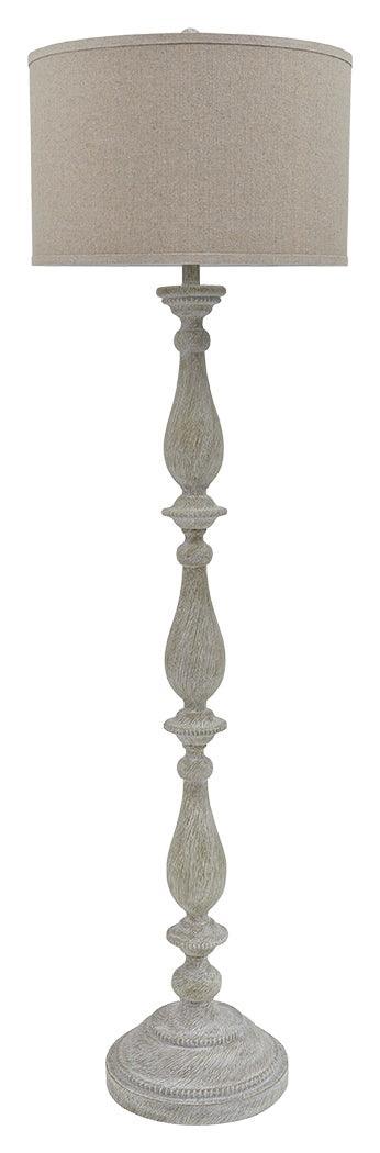 Bernadate floor lamp curved stem and fabric shade detail