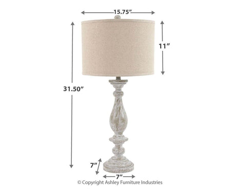 Dimensions diagram showing Bernadate table lamp measurements