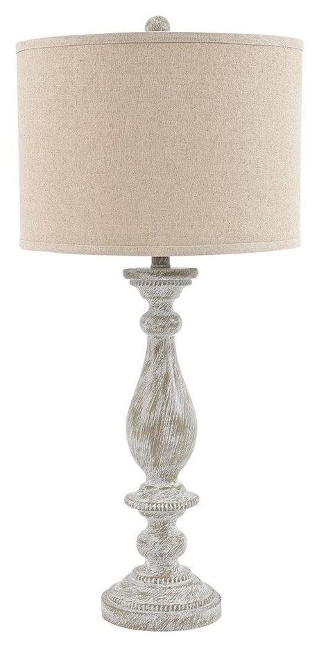 Bernadate whitewash table lamps paired on console table