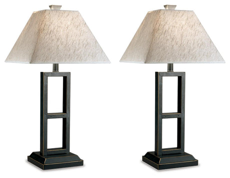 Close-up of black metal base with gold accents on Deidra lamp