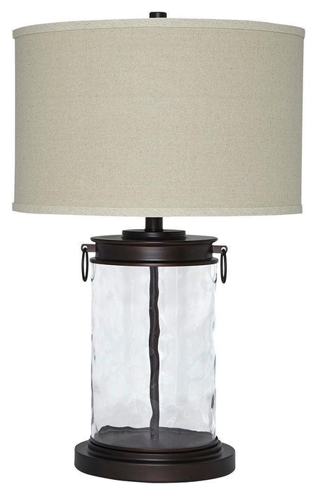 Tailynn table lamp clear wave glass base and bronze finish side view