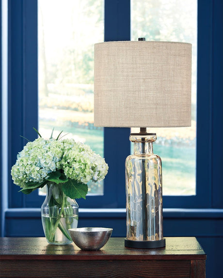 Laurentia table lamp with faceted champagne glass base front view