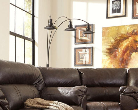 Sheriel Black Metal Arc Floor Lamp front view showing three adjustable arms