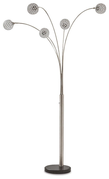 Winter Arc Floor Lamp showing silver finish and black marble base