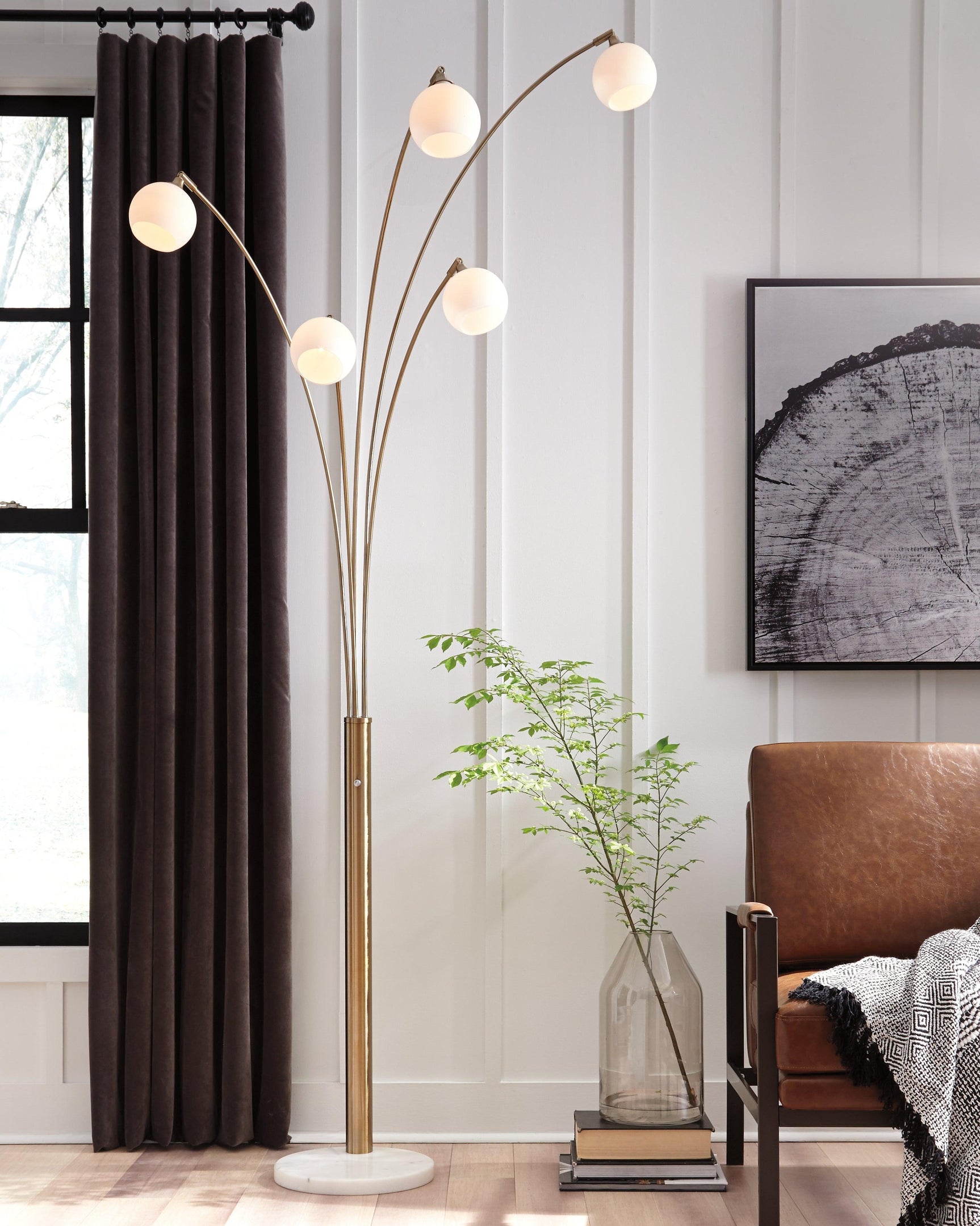 Taliya Champagne/white Arc Lamp - Ella Furniture