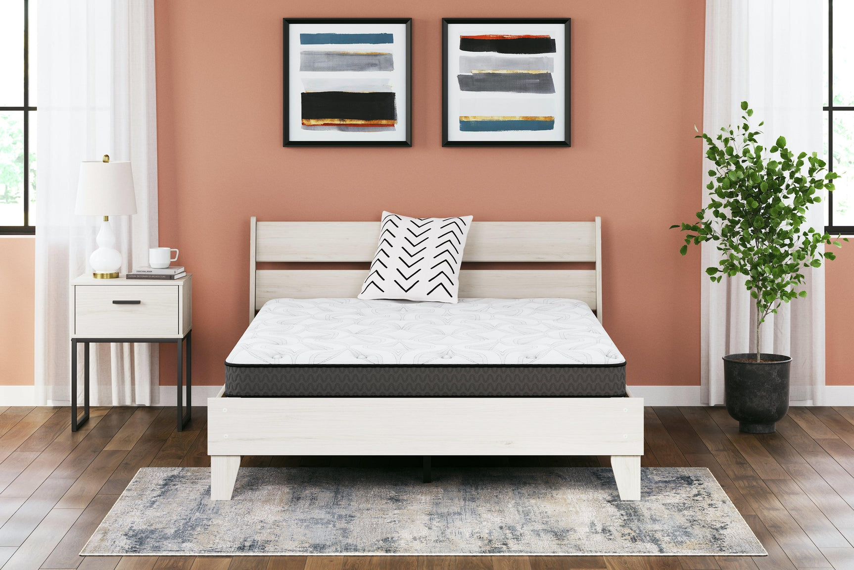 8 Inch Bonnell Hybrid White Queen Mattress - Ella Furniture