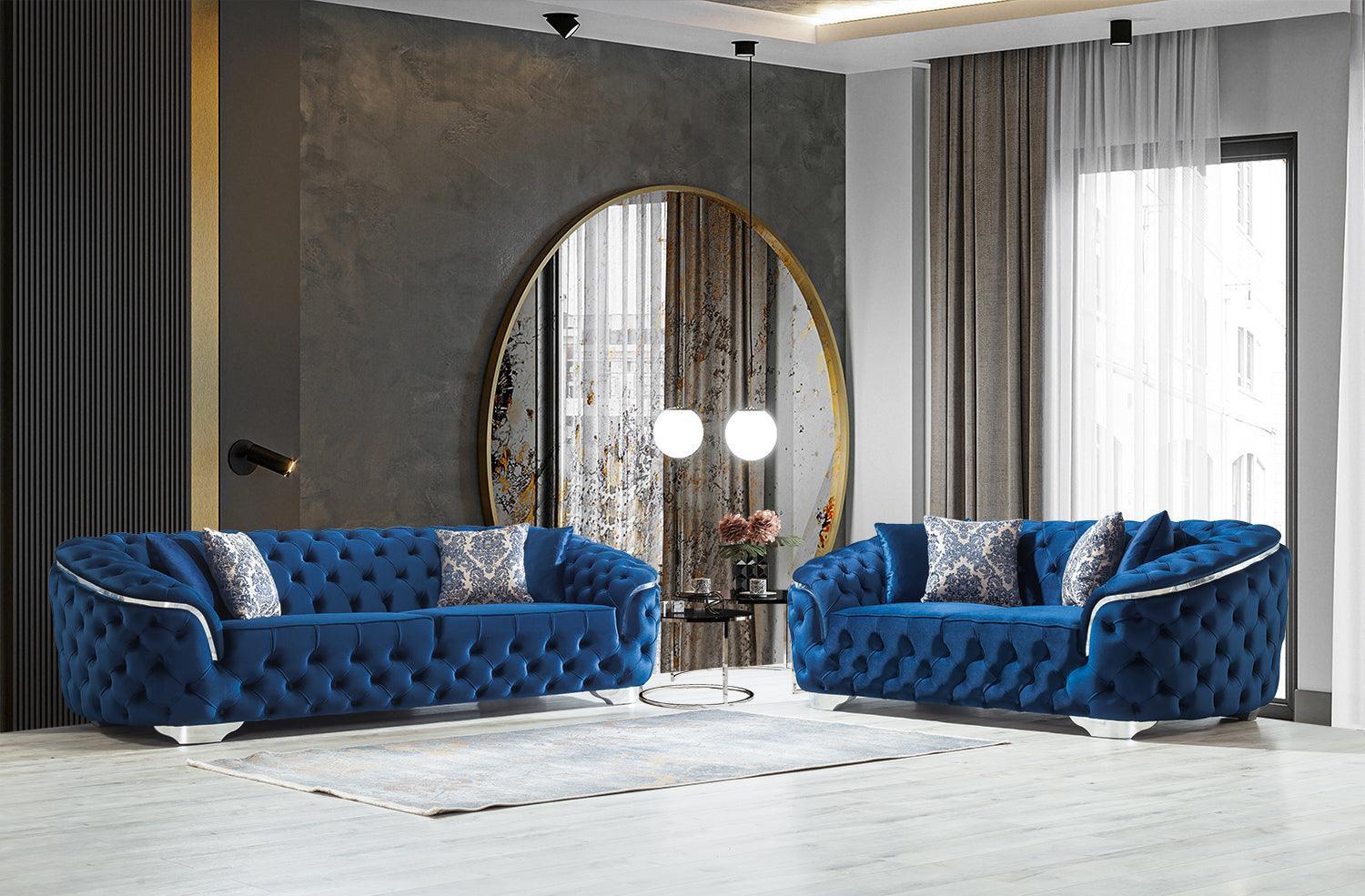 Scarlett Blue Velvet Sofa & Loveseat - Ella Furniture