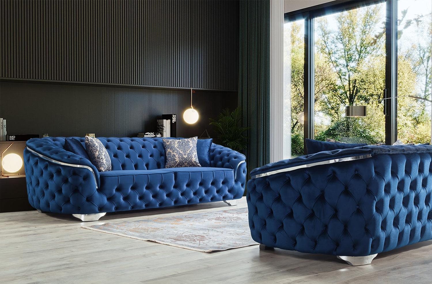 Scarlett Blue Velvet Sofa & Loveseat - Ella Furniture