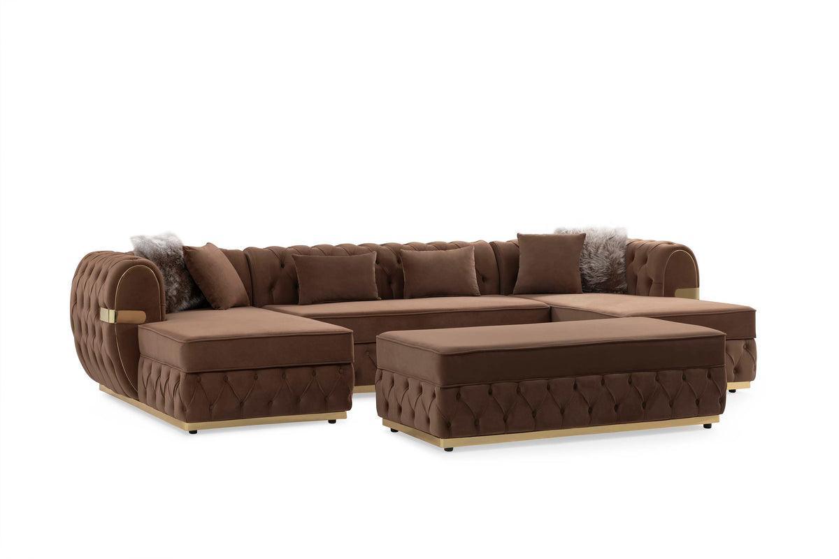Harper Mocha Velvet Rectangle Ottoman - Ella Furniture