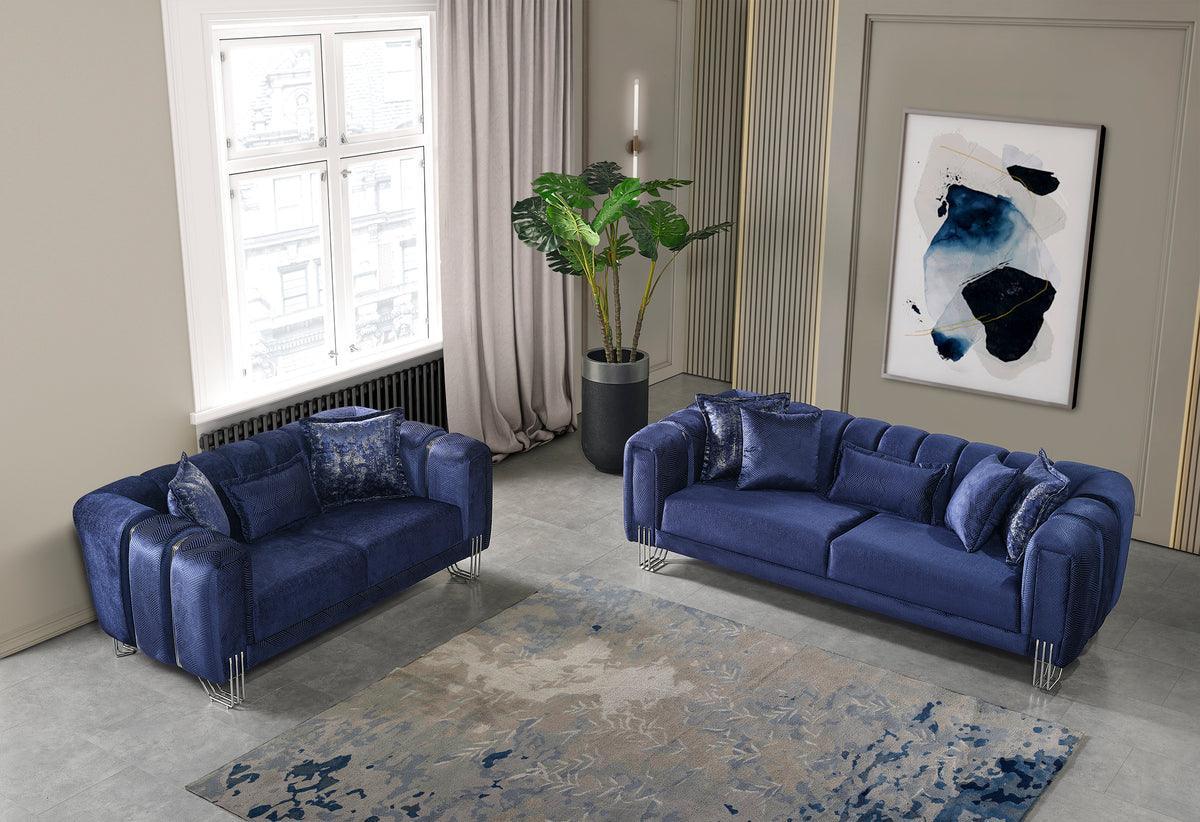 Ella Navy Velvet Sofa & Loveseat - Ella Furniture