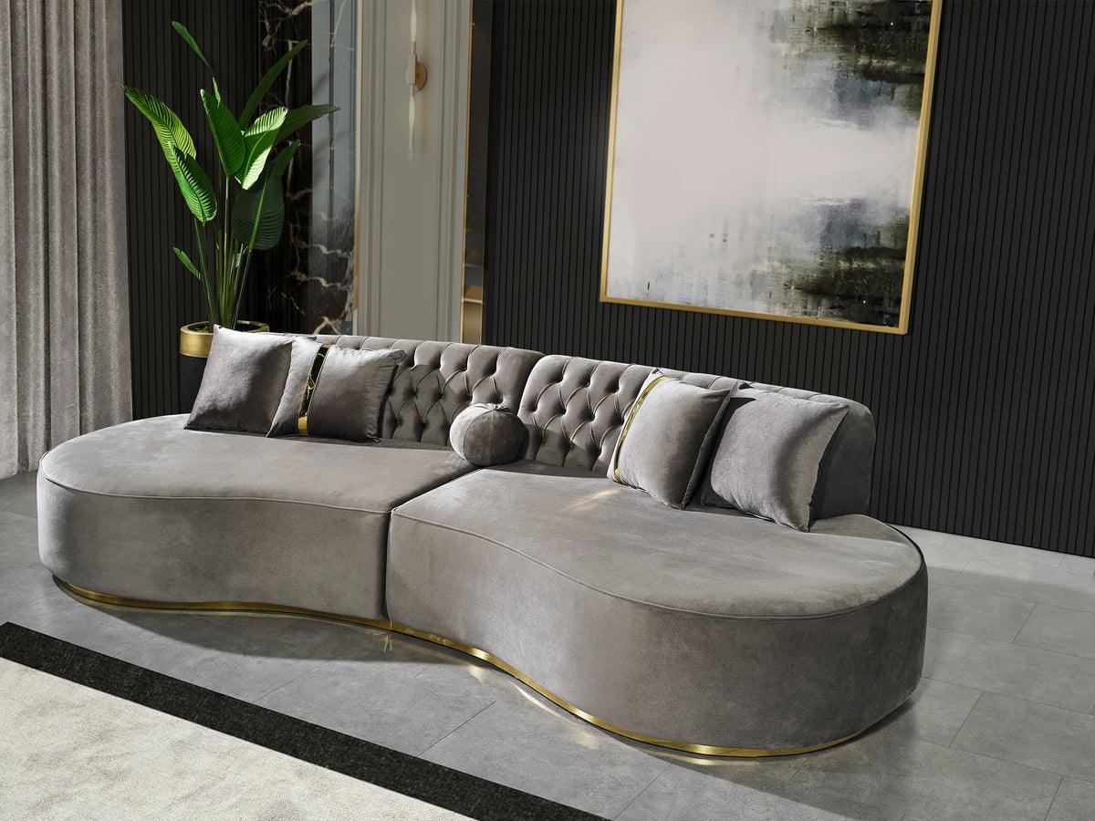 Sophia Gray Velvet Curved Sectional - Ella Furniture