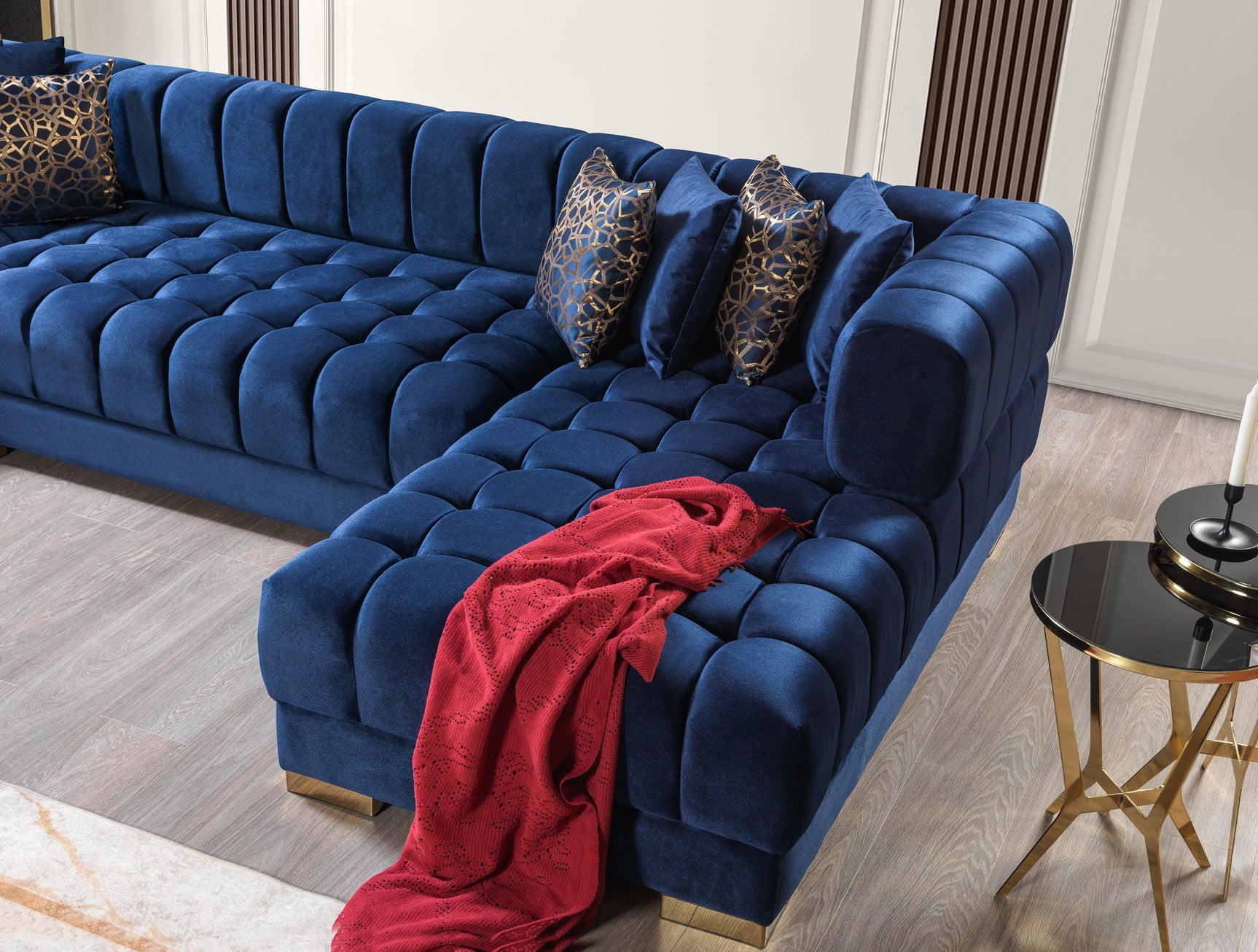 Mia Blue Velvet Double Chaise Sectional - Ella Furniture