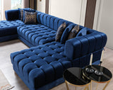 Mia Blue Velvet Double Chaise Sectional - Ella Furniture
