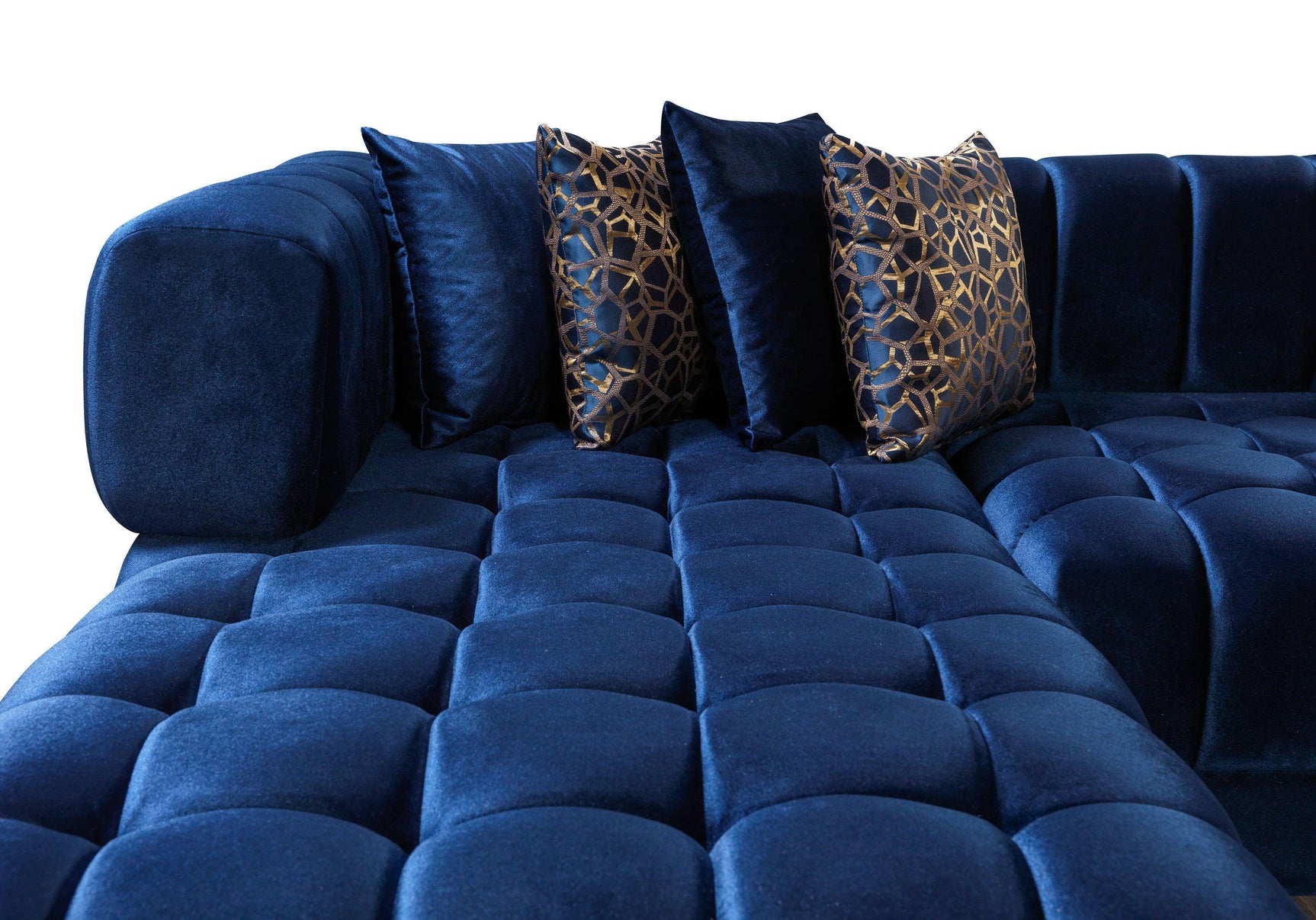 Mia Blue Velvet Double Chaise Sectional - Ella Furniture