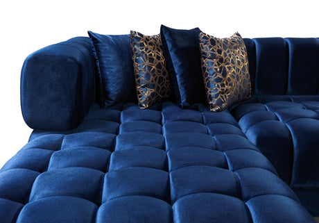 Mia Blue Velvet Double Chaise Sectional - Ella Furniture