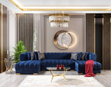 Mia Blue Velvet Double Chaise Sectional - Ella Furniture