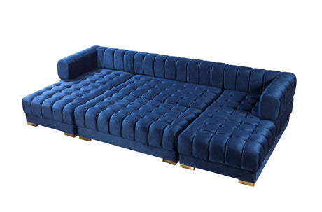 Mia Blue Velvet Double Chaise Sectional - Ella Furniture