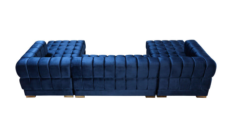 Mia Blue Velvet Double Chaise Sectional - Ella Furniture