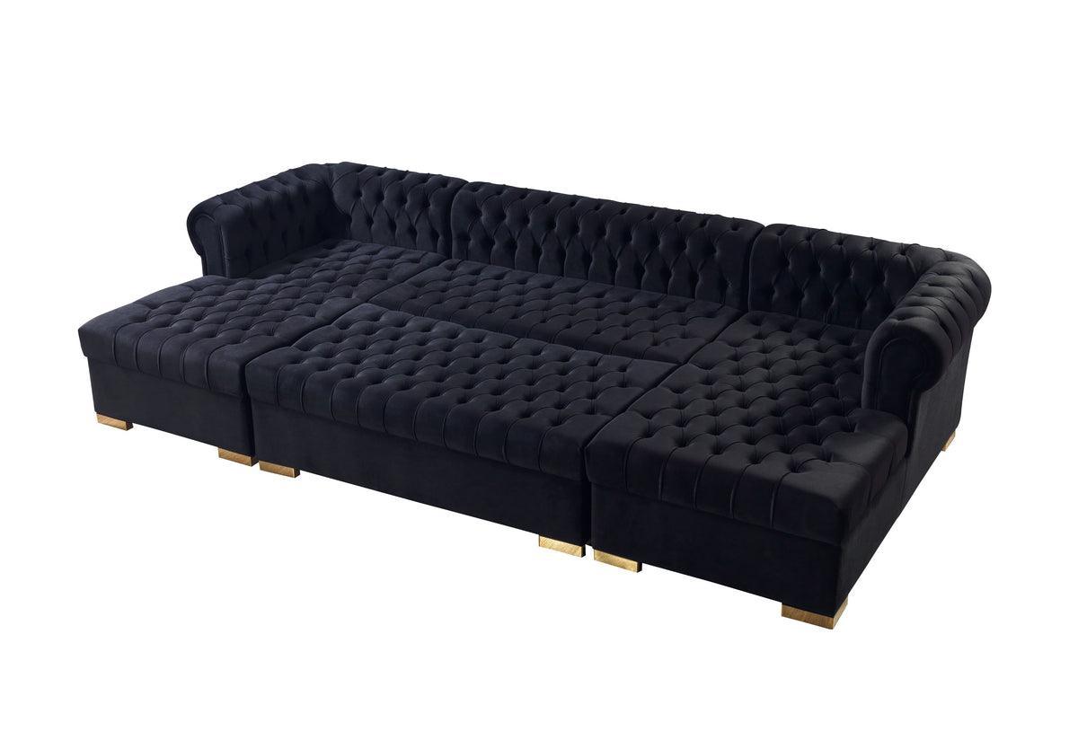 Emma Black Velvet Rectangle Ottoman - Ella Furniture