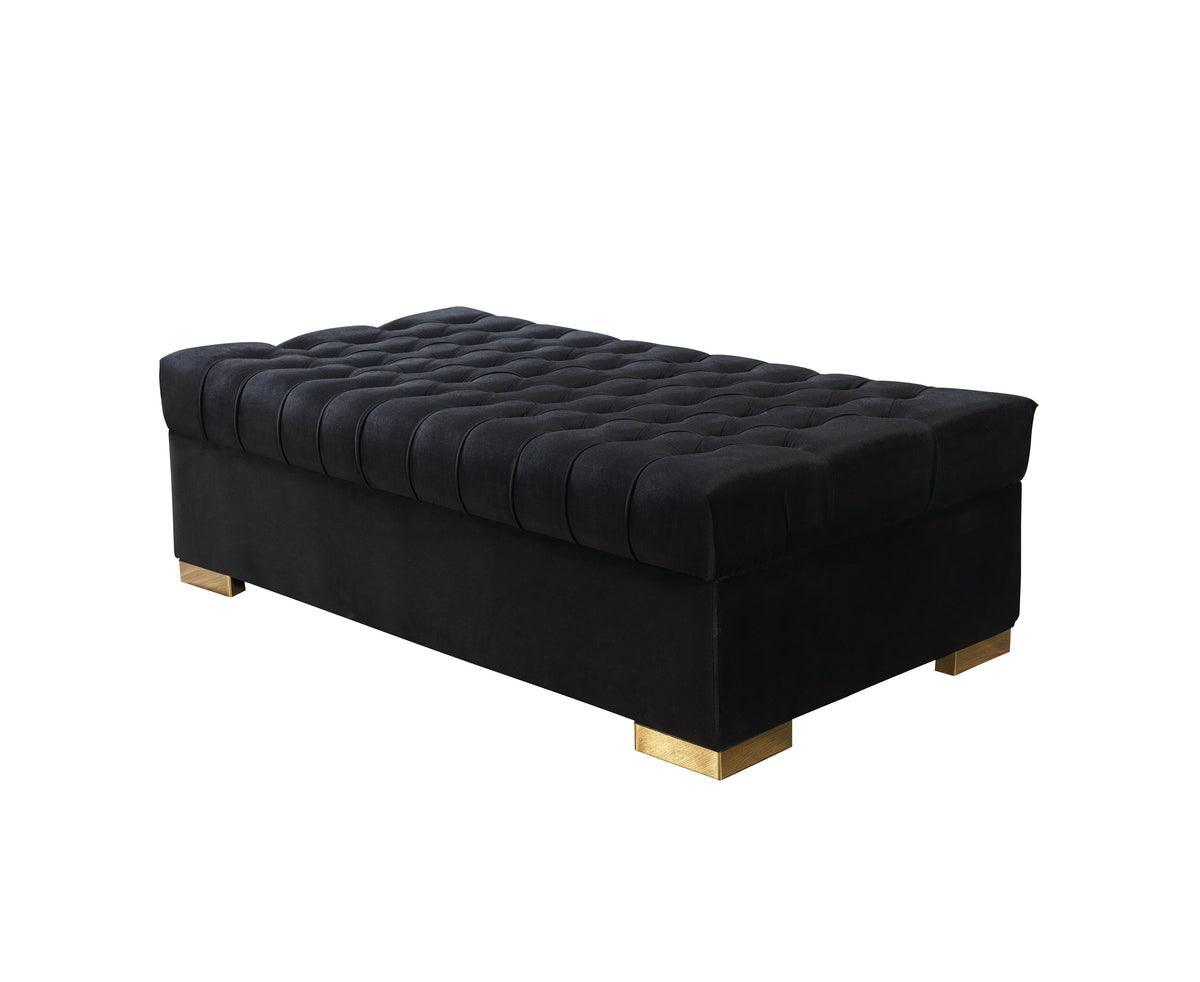 Emma Black Velvet Rectangle Ottoman - Ella Furniture