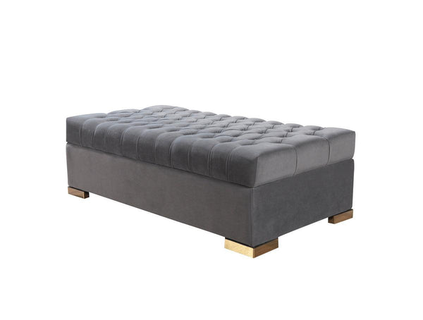 Emma Gray Velvet Rectangle Ottoman - Ella Furniture