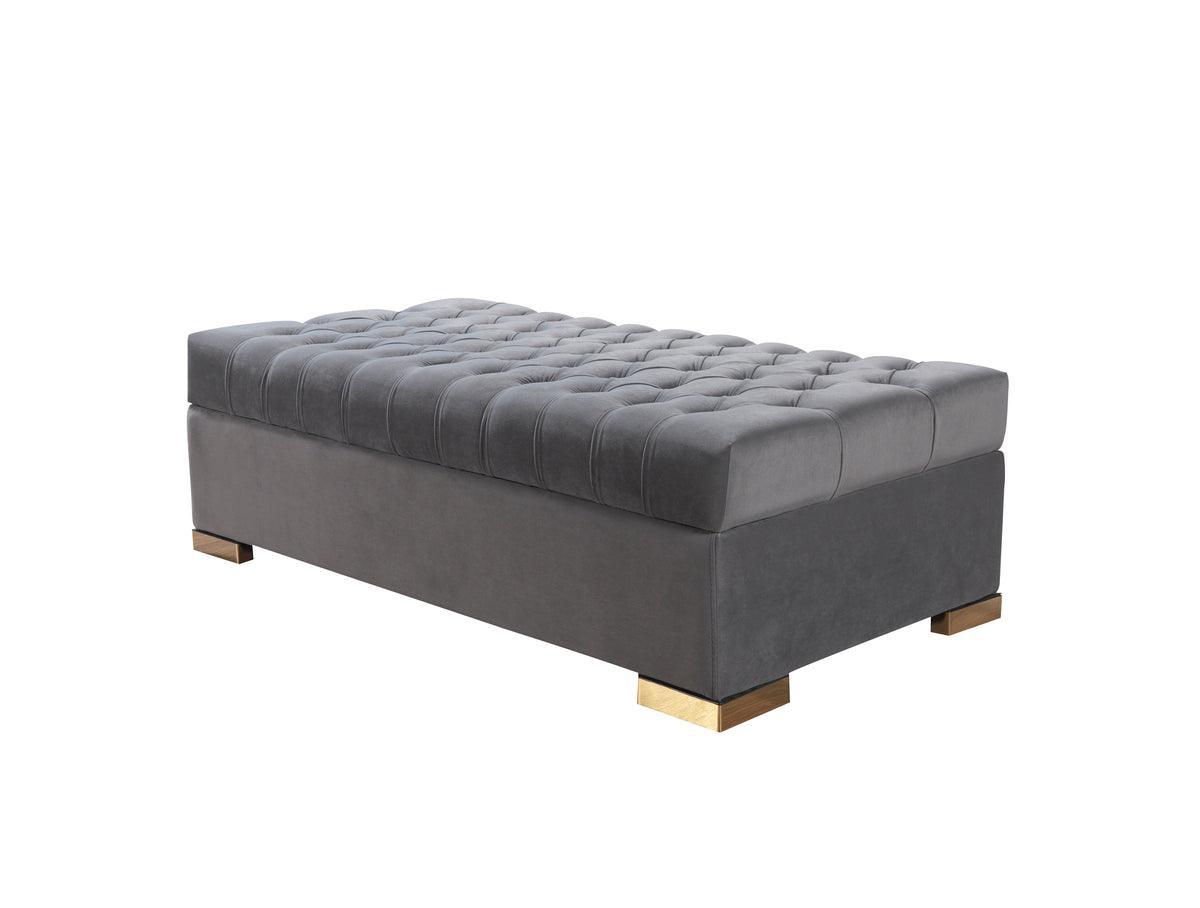 Emma Gray Velvet Rectangle Ottoman - Ella Furniture