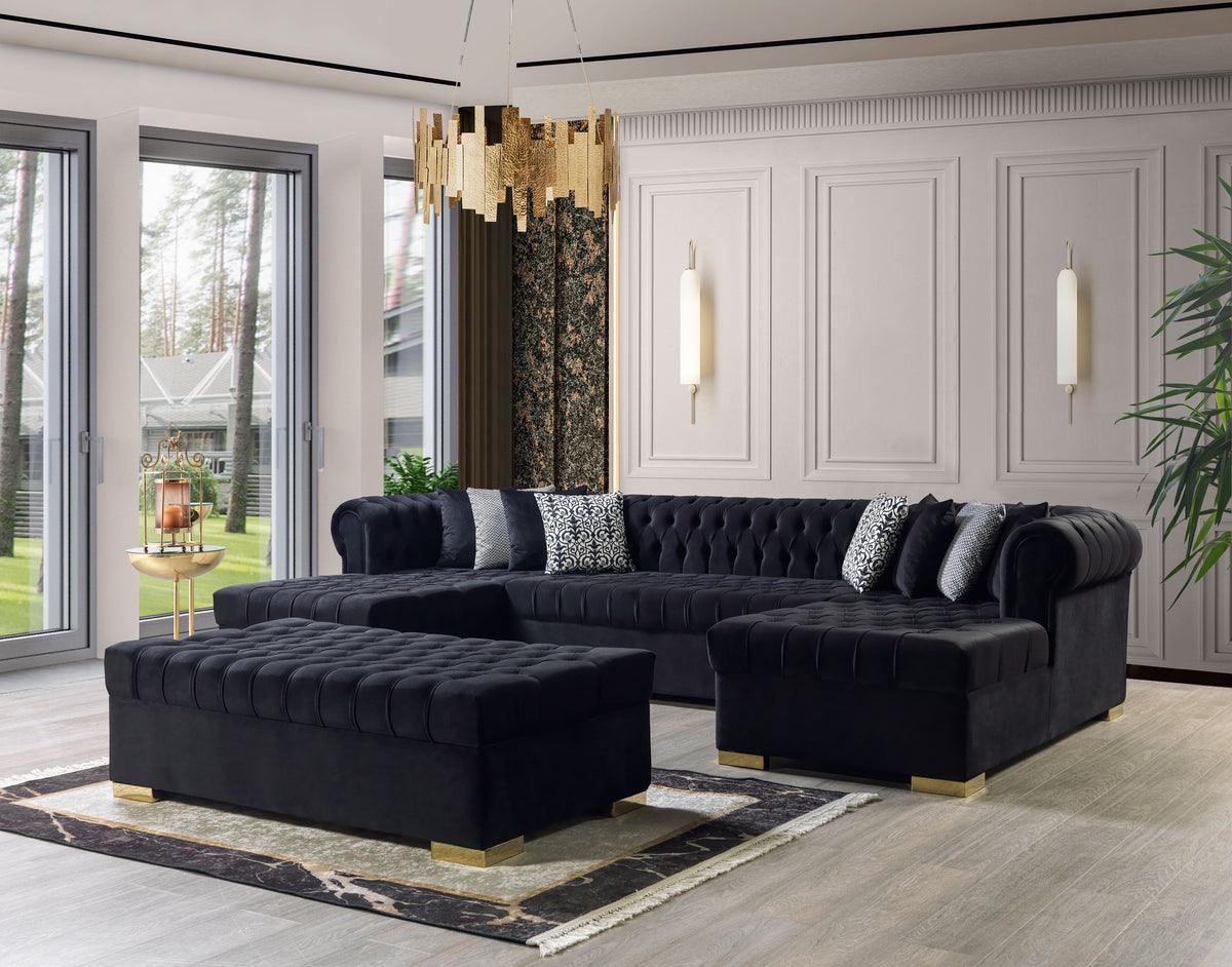 Emma Black Velvet Rectangle Ottoman - Ella Furniture