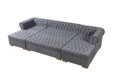 Emma Gray Velvet Rectangle Ottoman - Ella Furniture