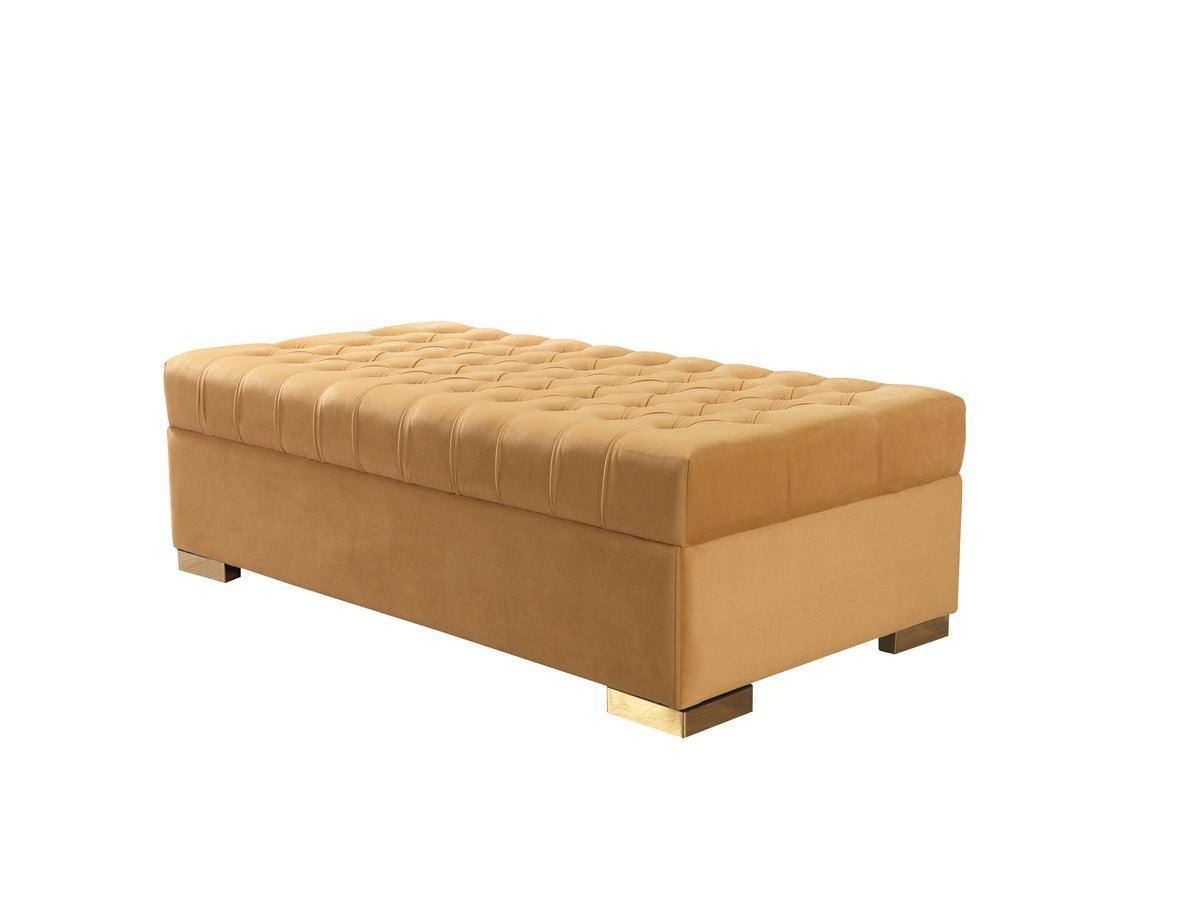 Emma Mustard Velvet Rectangle Ottoman - Ella Furniture