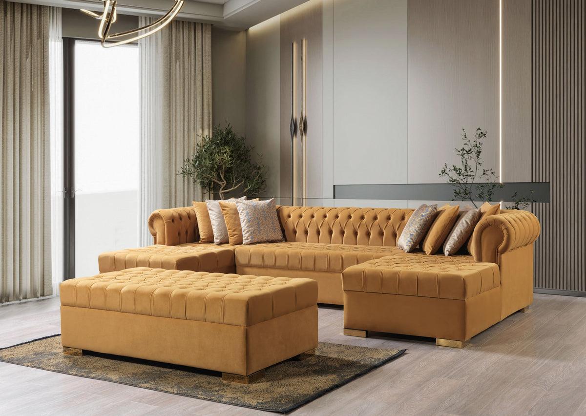 Emma Mustard Velvet Rectangle Ottoman - Ella Furniture