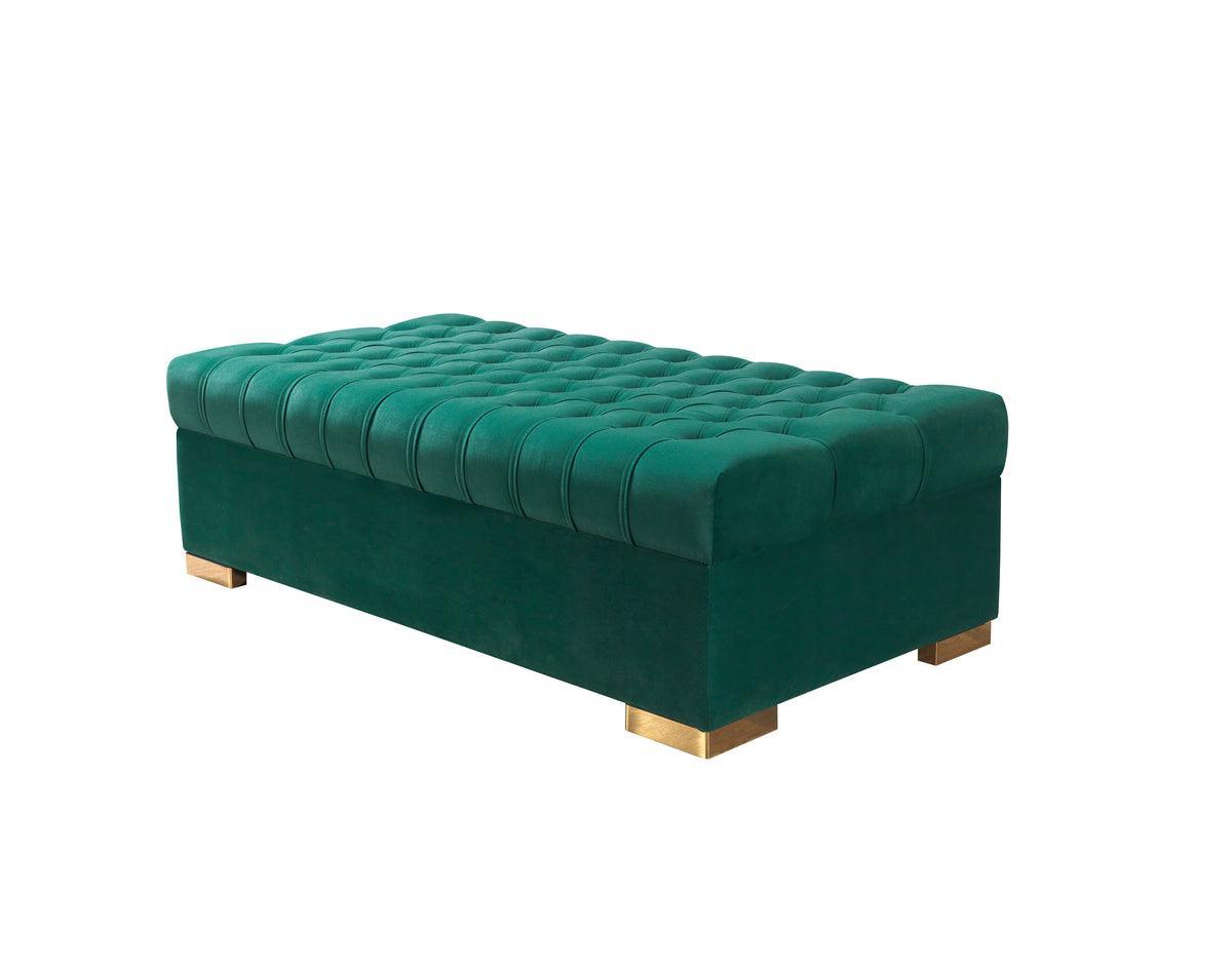 Emma Green Velvet Rectangle Ottoman - Ella Furniture