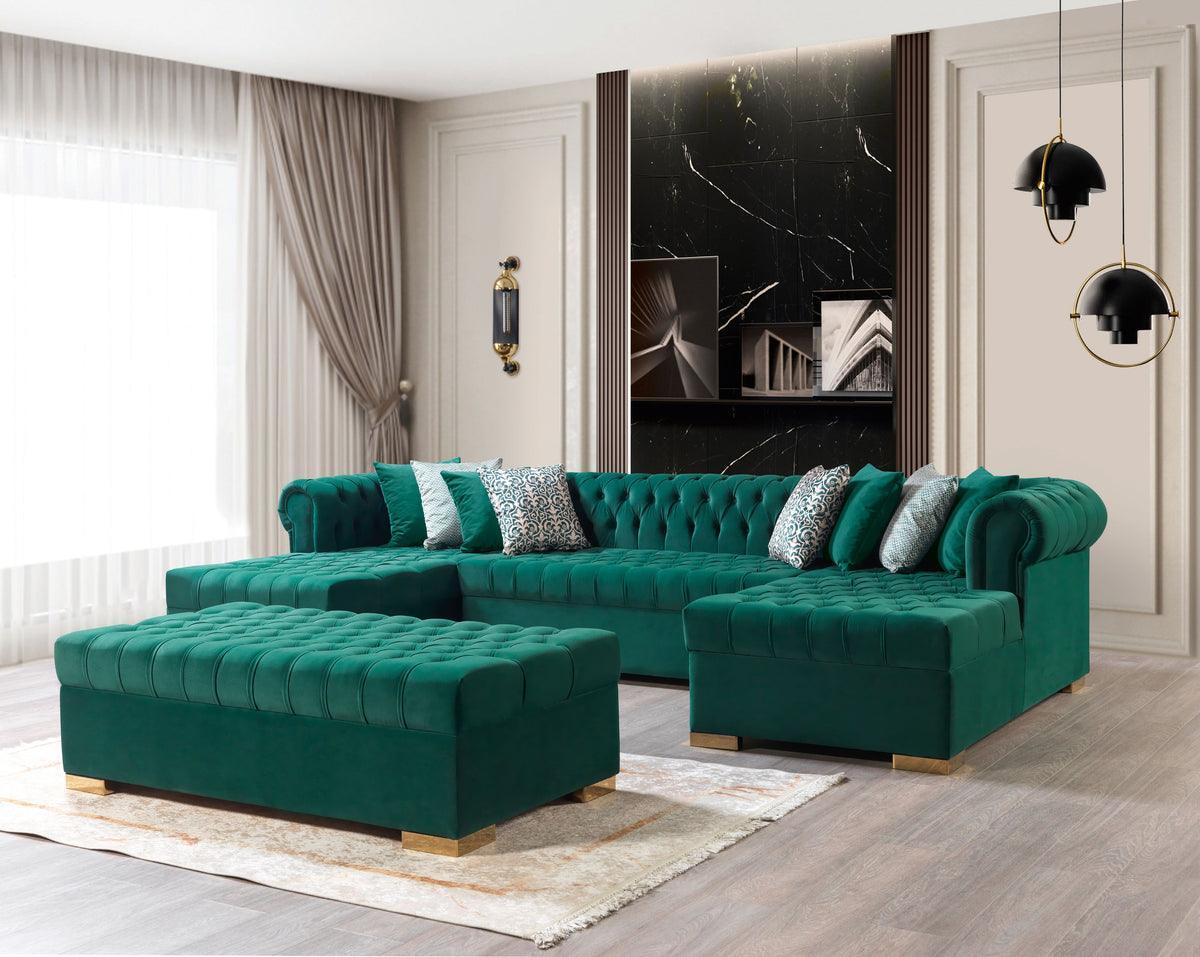 Emma Green Velvet Rectangle Ottoman - Ella Furniture