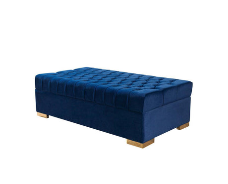 Emma Navy Velvet Rectangle Ottoman - Ella Furniture